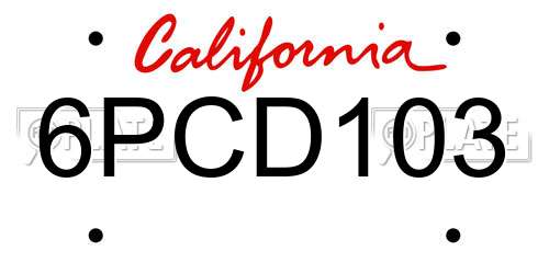 6PCD103 California License Plate