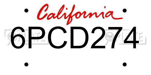 6PCD274 California License Plate
