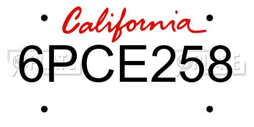6PCE258 California License Plate
