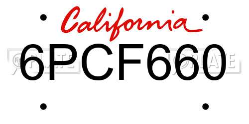 6PCF660 California License Plate