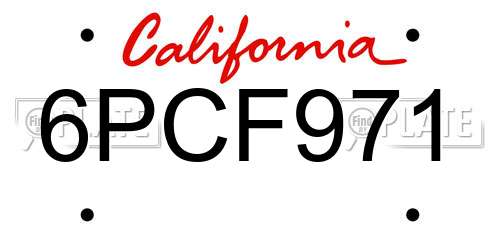 6PCF971 California License Plate