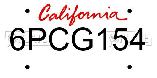 6PCG154 California License Plate