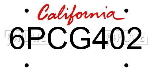 6PCG402 California License Plate