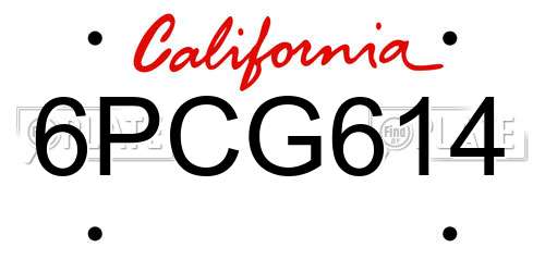 6PCG614 California License Plate