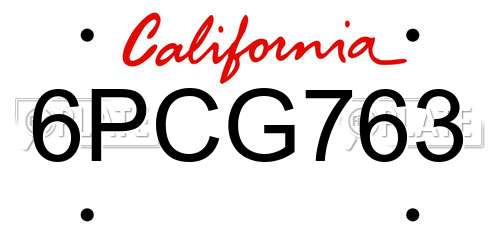 6PCG763 California License Plate
