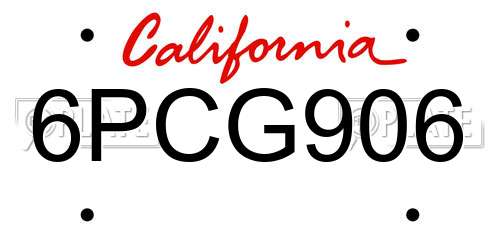 6PCG906 California License Plate