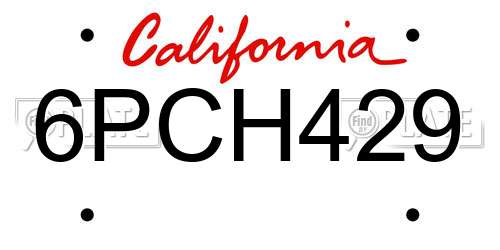 6PCH429 California License Plate