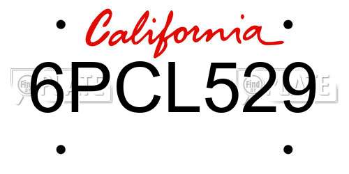 6PCL529 California License Plate