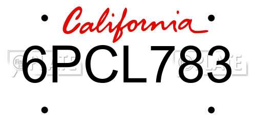 6PCL783 California License Plate