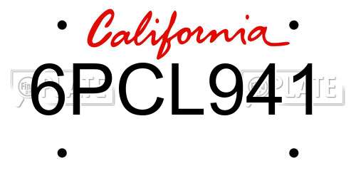 6PCL941 California License Plate