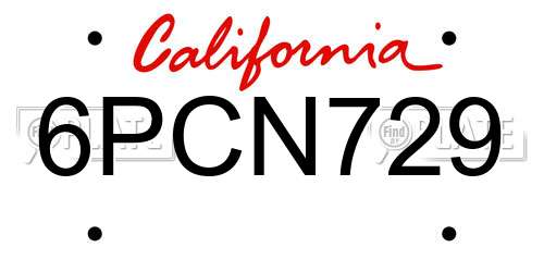 6PCN729 California License Plate