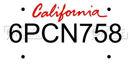 6PCN758 California License Plate