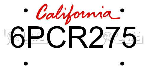 6PCR275 California License Plate