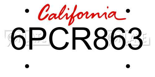 6PCR863 California License Plate
