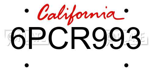 6PCR993 California License Plate