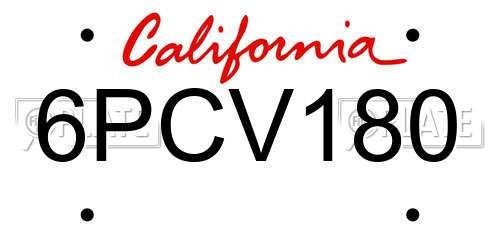 6PCV180 California License Plate