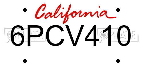 6PCV410 California License Plate