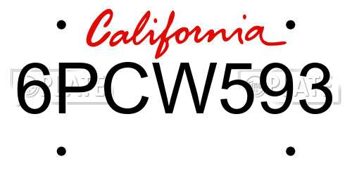 6PCW593 California License Plate