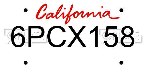 6PCX158 California License Plate