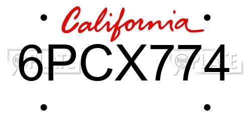 6PCX774 California License Plate
