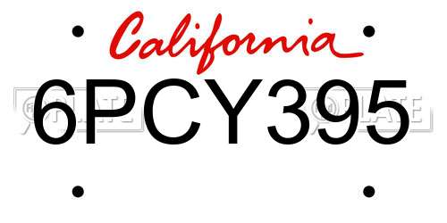 6PCY395 California License Plate