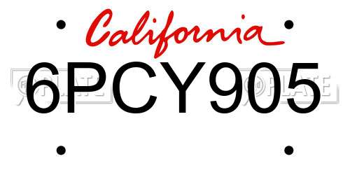 6PCY905 California License Plate