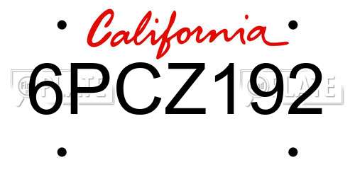 6PCZ192 California License Plate