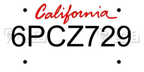 6PCZ729 California License Plate