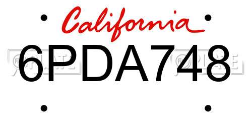6PDA748 California License Plate
