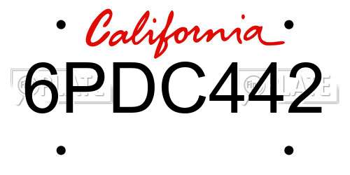 6PDC442 California License Plate