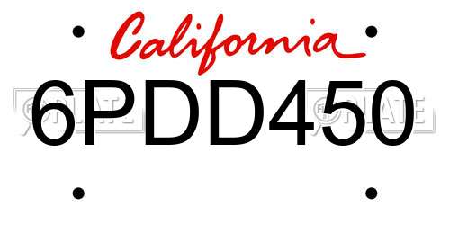 6PDD450 California License Plate