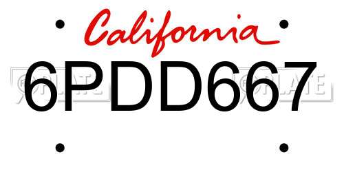 6PDD667 California License Plate