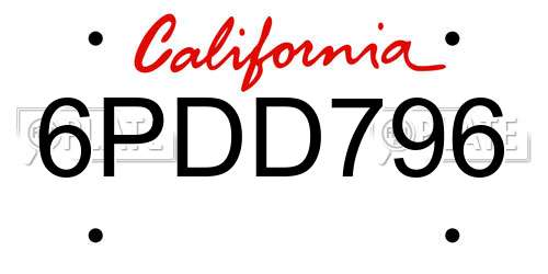 6PDD796 California License Plate