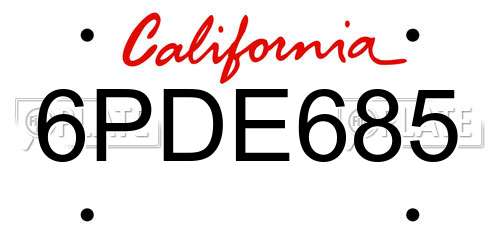 6PDE685 California License Plate