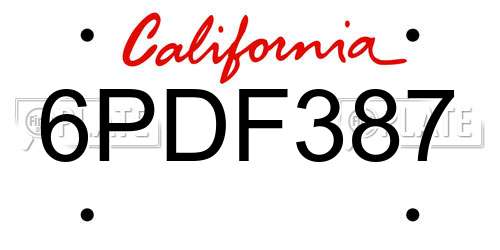 6PDF387 California License Plate