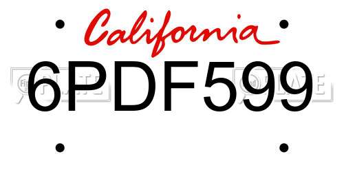 6PDF599 California License Plate