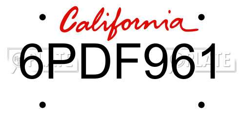 6PDF961 California License Plate