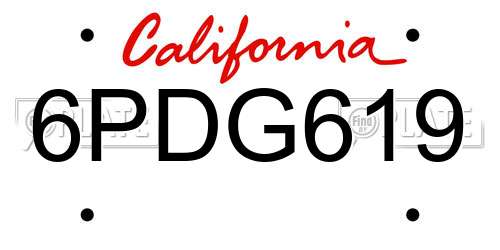 6PDG619 California License Plate