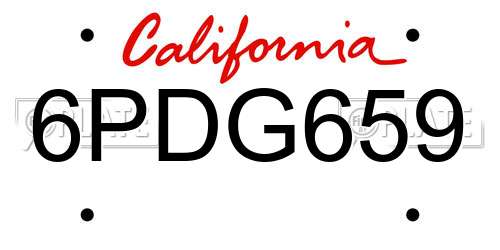 6PDG659 California License Plate