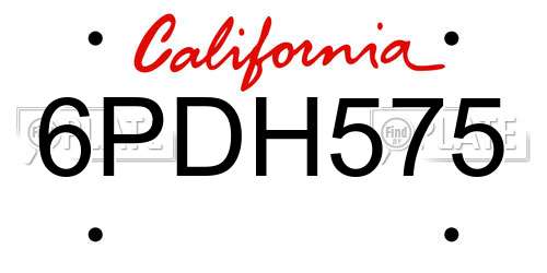 6PDH575 California License Plate