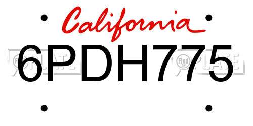 6PDH775 California License Plate