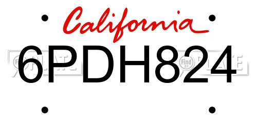 6PDH824 California License Plate