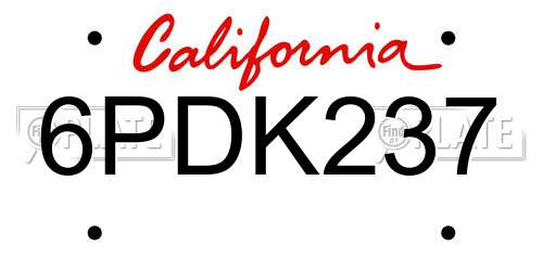 6PDK237 California License Plate