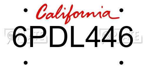 6PDL446 California License Plate