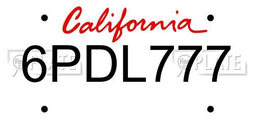 6PDL777 California License Plate