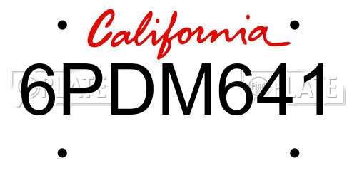 6PDM641 California License Plate