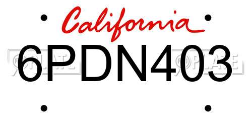 6PDN403 California License Plate