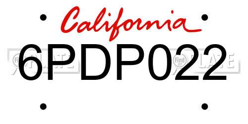 6PDP022 California License Plate