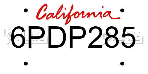 6PDP285 California License Plate