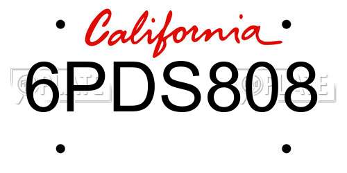 6PDS808 California License Plate